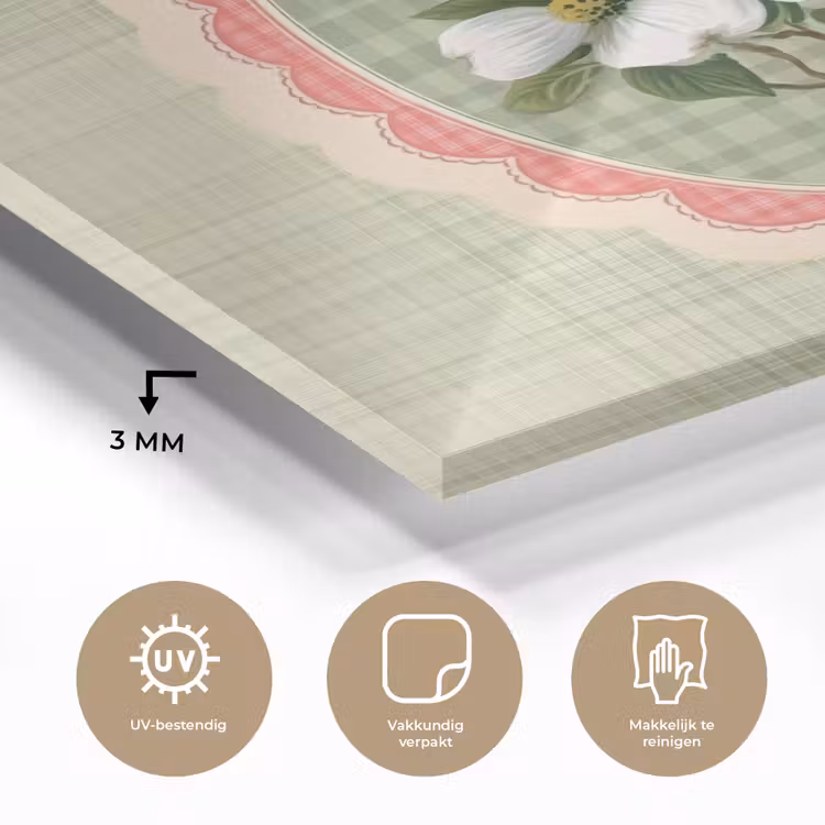 Bloemen - Illustratie - Geruit - Groen plexiglas 5mm klein -sfeer2