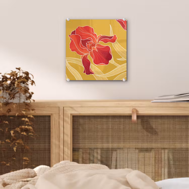 Glas schilderij - Bloemen - Illustratie - Rood - Bloemen - Illustratie - Rood plexiglas 5mm klein