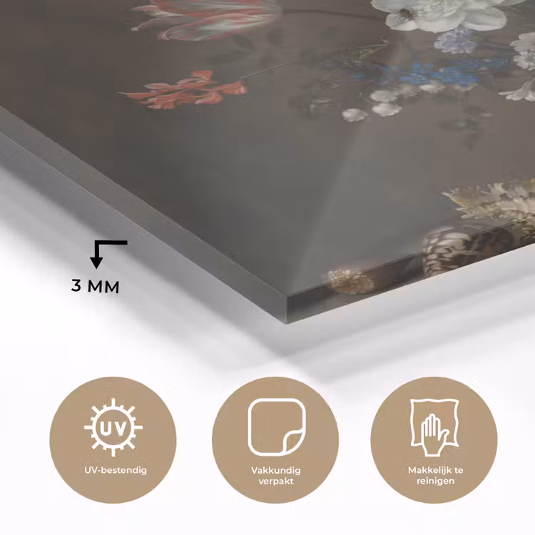 Bloemen in een Wan-Li vaas en schelpen - Schilderij van Balthasar van der Ast plexiglas 5mm klein -sfeer2