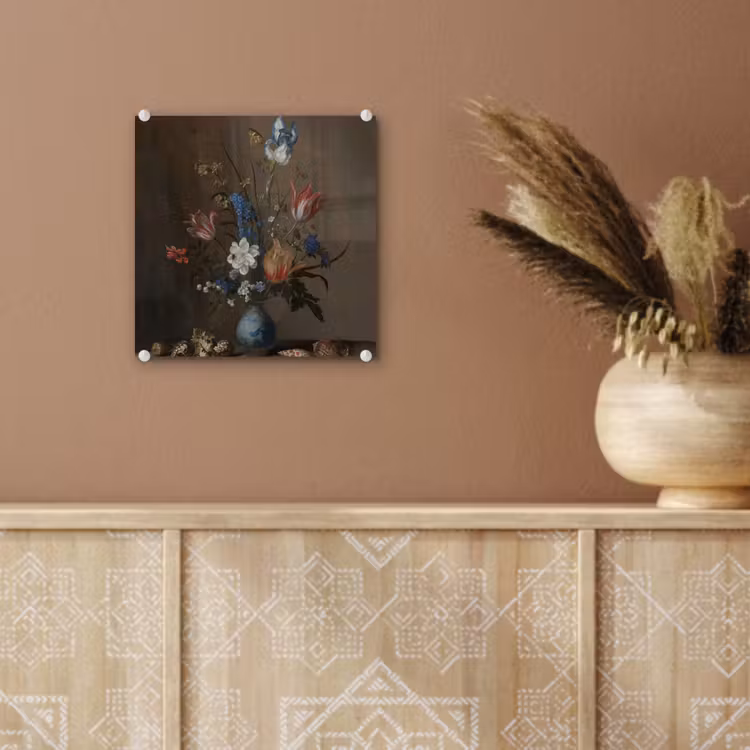 Bloemen in een Wan-Li vaas en schelpen - Schilderij van Balthasar van der Ast plexiglas 5mm klein -sfeer5