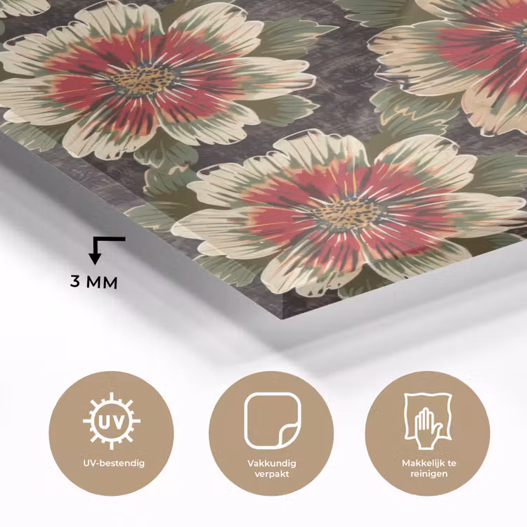Bloemen - Klassiek - Patroon - Rood plexiglas 5mm klein 11 -sfeer2