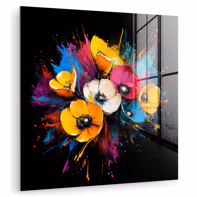 Bloemen - Kleurrijk - Graffiti - Modern - Boeket plexiglas 5mm klein -zzzproduct_nieuw