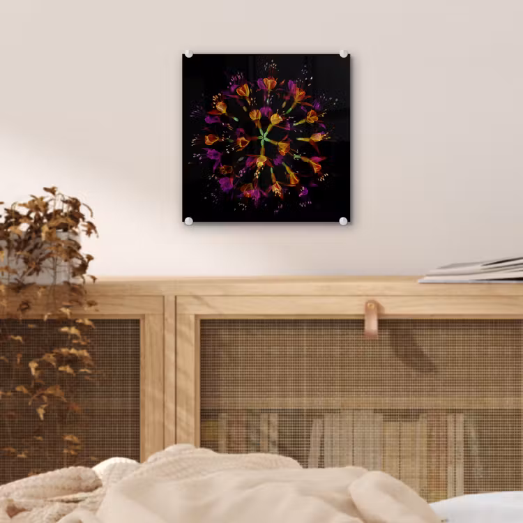 Bloemen - Oranje - Roze - Zwart plexiglas 5mm klein -sfeer4