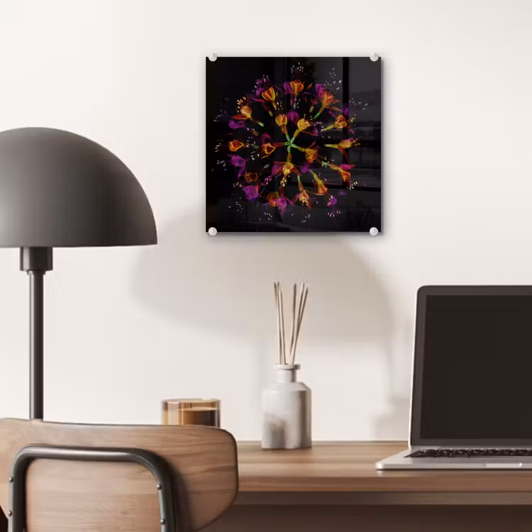 Bloemen - Oranje - Roze - Zwart plexiglas 5mm klein -sfeer6