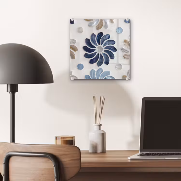 Bloemen - Parelmoer - Abstract - Patroon - Blauw plexiglas 5mm klein -sfeer6