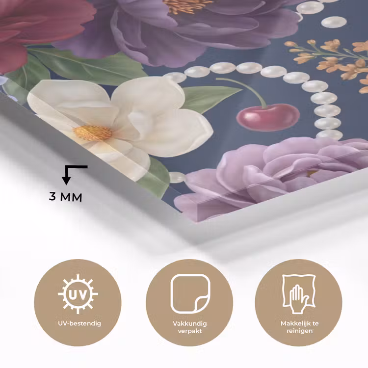 Bloemen - Parels - Decoratie - Modern - Blauw plexiglas 5mm klein -sfeer2