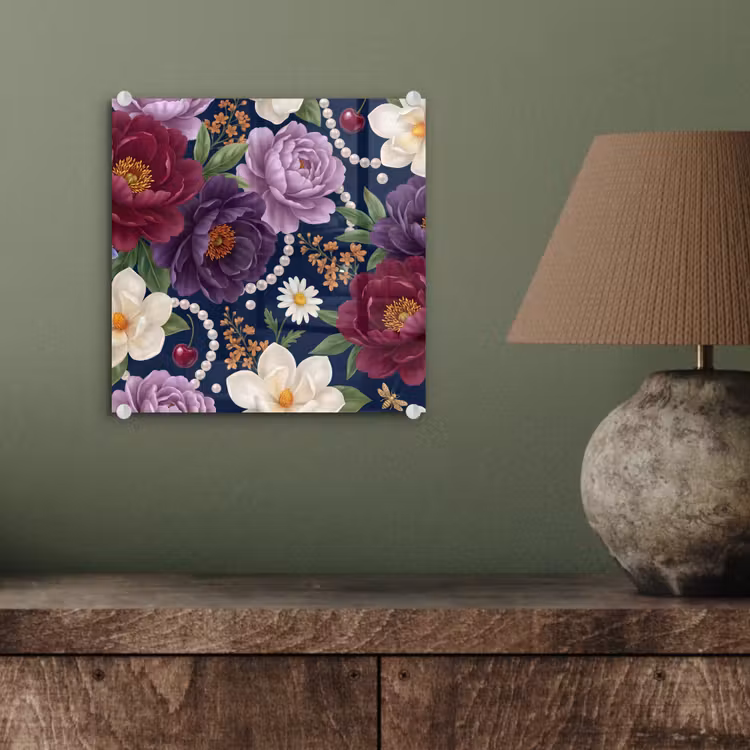 Bloemen - Parels - Decoratie - Modern - Blauw plexiglas 5mm klein -sfeer3
