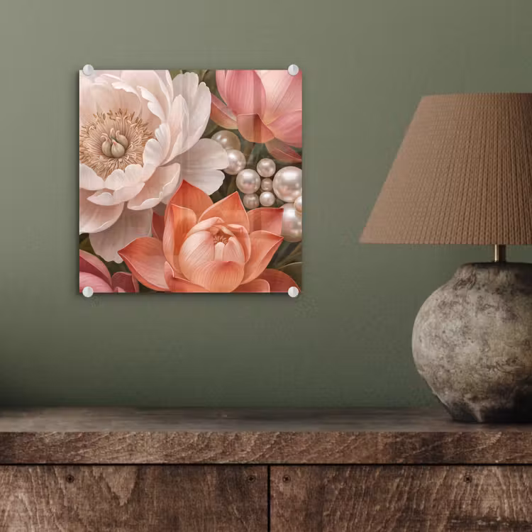Bloemen - Parels - Elegant - Roze - Wit plexiglas 5mm klein -sfeer3