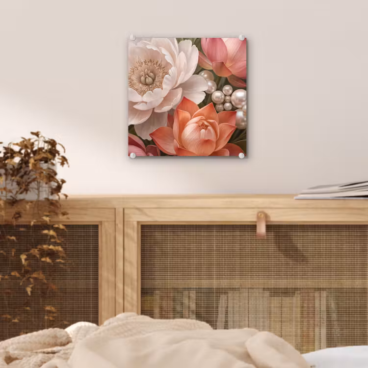 Bloemen - Parels - Elegant - Roze - Wit plexiglas 5mm klein -sfeer4