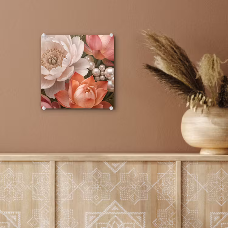 Bloemen - Parels - Elegant - Roze - Wit plexiglas 5mm klein -sfeer5
