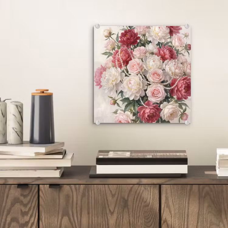 Bloemen - Parels - Romantiek - Klassiek - Roze plexiglas 5mm klein -sfeer1