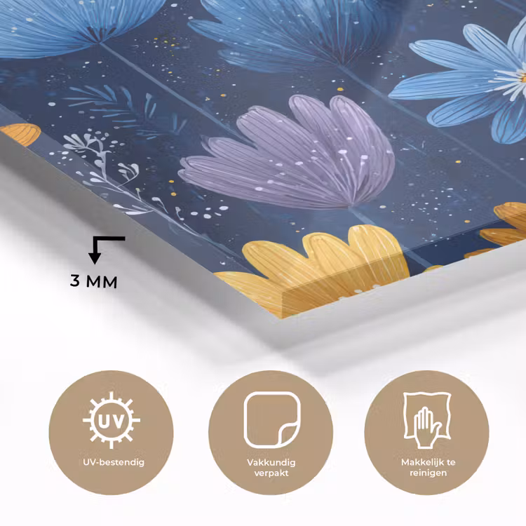 Bloemen - Patroon - Blauw - Contrast plexiglas 5mm klein -sfeer2
