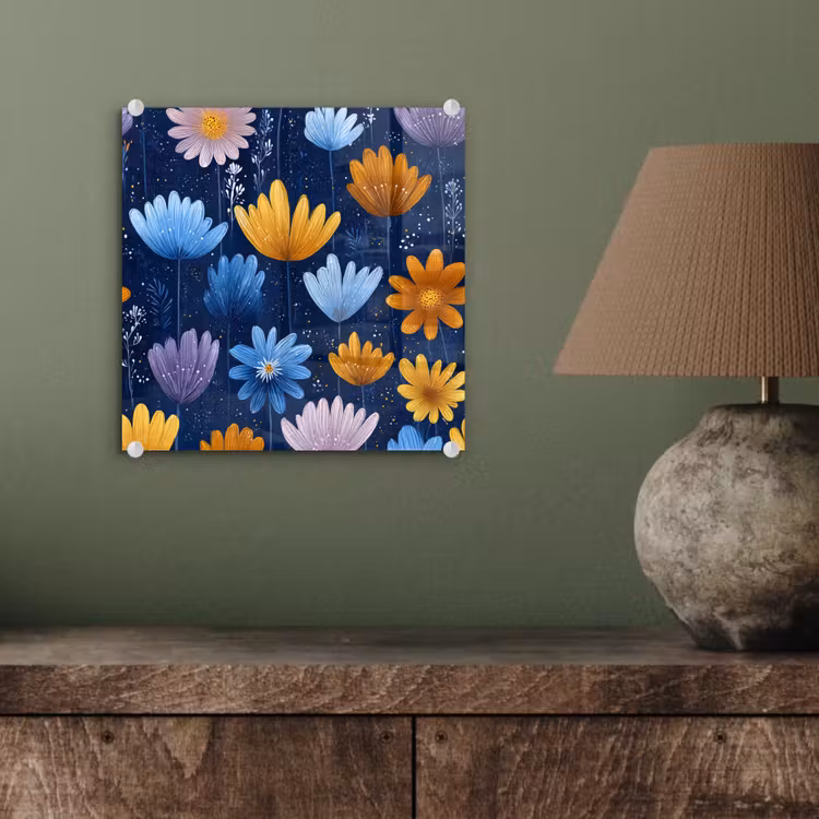 Bloemen - Patroon - Blauw - Contrast plexiglas 5mm klein -sfeer3