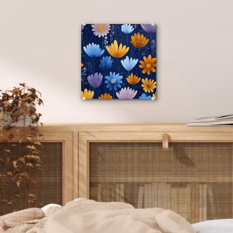Bloemen - Patroon - Blauw - Contrast plexiglas 5mm klein -sfeer4