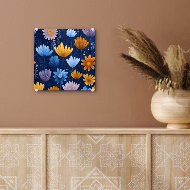 Bloemen - Patroon - Blauw - Contrast plexiglas 5mm klein -sfeer5