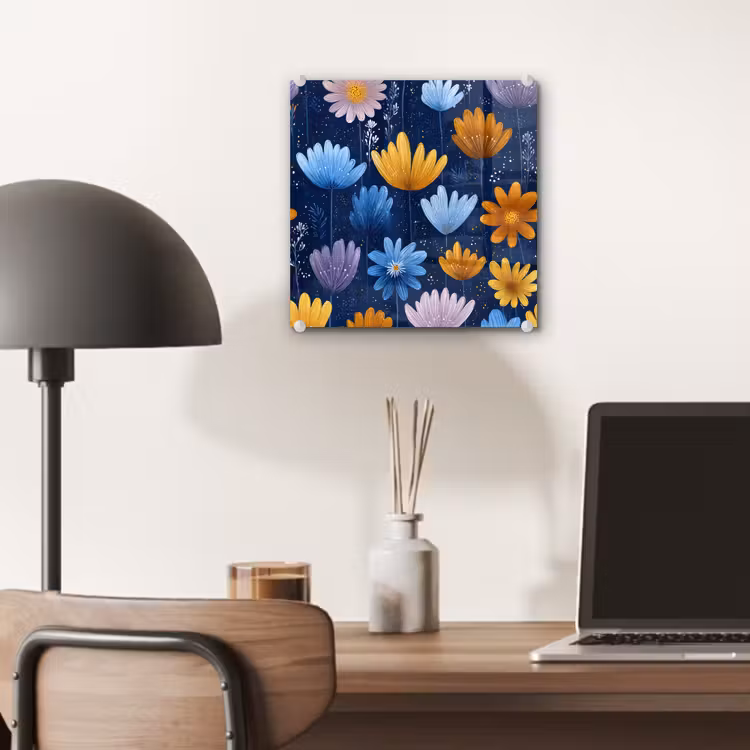 Bloemen - Patroon - Blauw - Contrast plexiglas 5mm klein -sfeer6