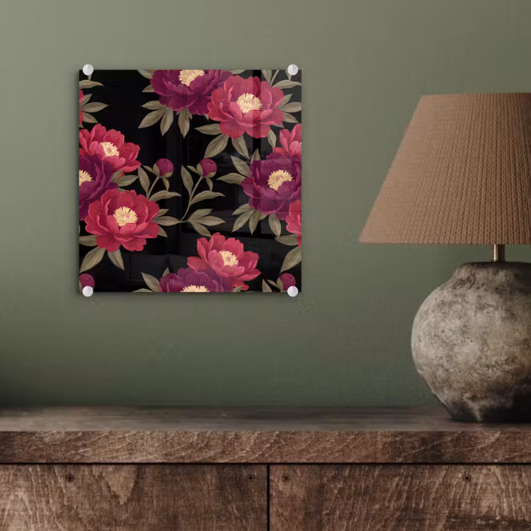 Bloemen - Patroon - Botanisch - Rood - Zwart plexiglas 5mm klein -sfeer3