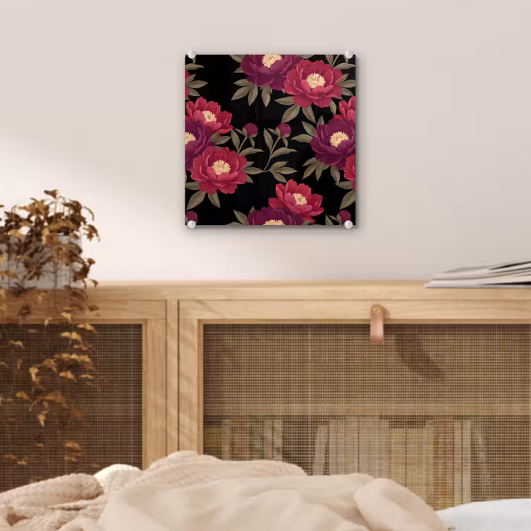 Bloemen - Patroon - Botanisch - Rood - Zwart plexiglas 5mm klein -sfeer4