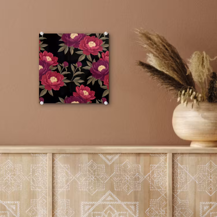 Bloemen - Patroon - Botanisch - Rood - Zwart plexiglas 5mm klein -sfeer5