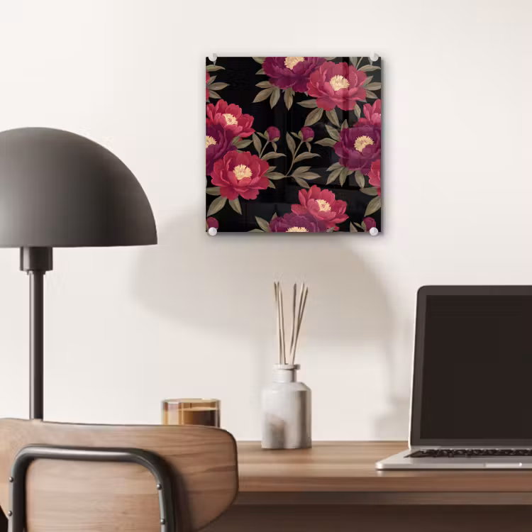 Bloemen - Patroon - Botanisch - Rood - Zwart plexiglas 5mm klein -sfeer6