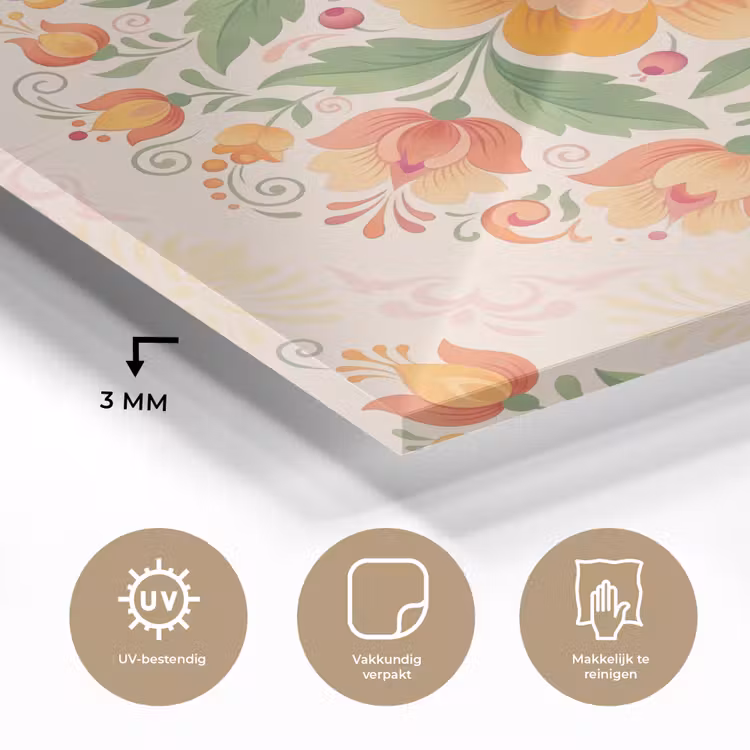 Bloemen - Patroon - Decoratief - Oranje plexiglas 5mm klein -sfeer2