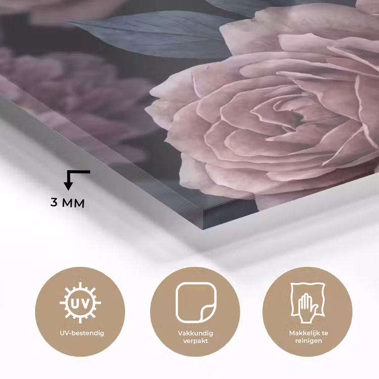 Bloemen - Patroon - Donker - Botanisch - Paars plexiglas 5mm klein -sfeer2