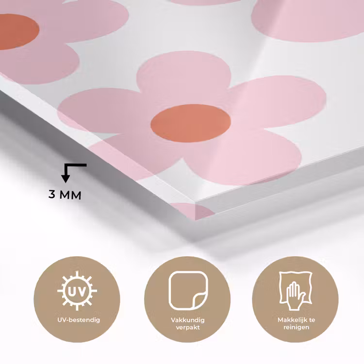 Bloemen - Patroon - Modern - Roze - Wit plexiglas 5mm klein -sfeer2