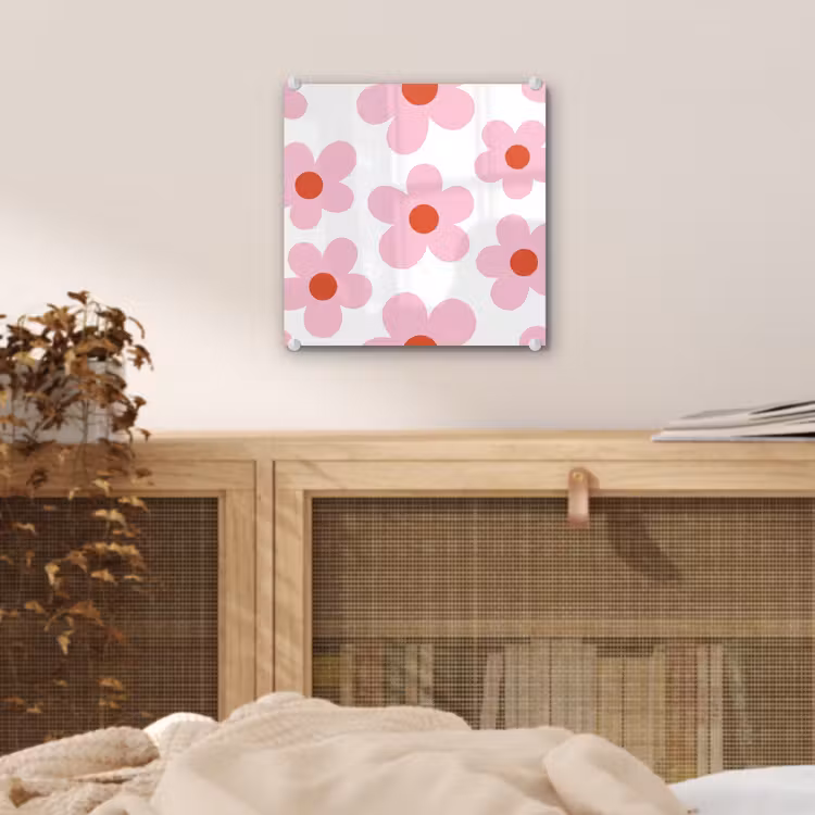 Bloemen - Patroon - Modern - Roze - Wit plexiglas 5mm klein -sfeer4
