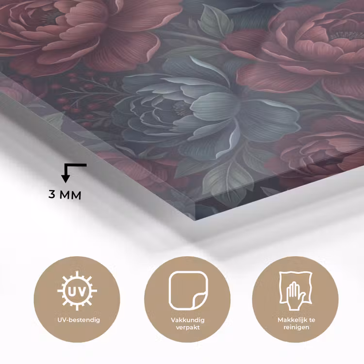 Bloemen - Patroon - Natuur - Klassiek - Donker plexiglas 5mm klein -sfeer2