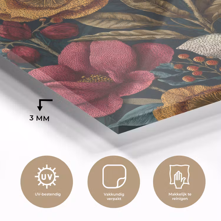 Bloemen - Patroon - Rood - Goud plexiglas 5mm klein 11 -sfeer2