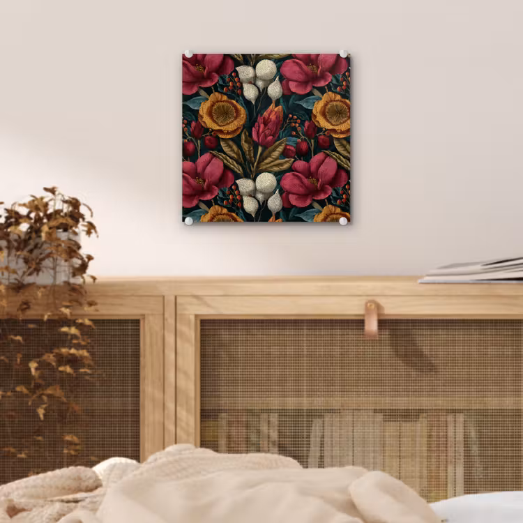 Bloemen - Patroon - Rood - Goud plexiglas 5mm klein 11 -sfeer4