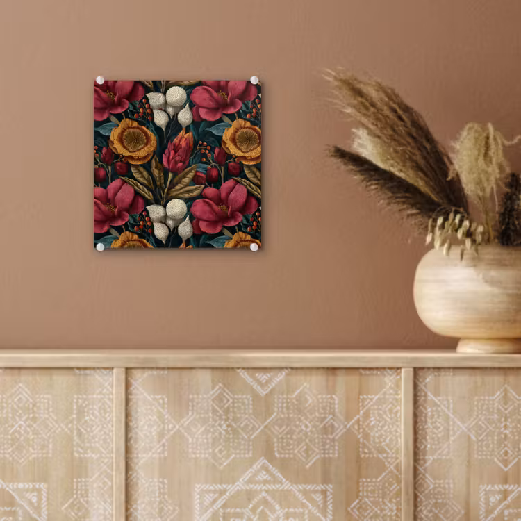 Bloemen - Patroon - Rood - Goud plexiglas 5mm klein 11 -sfeer5