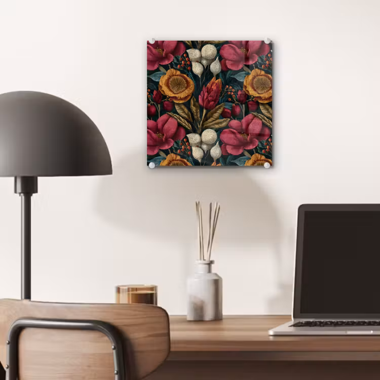 Bloemen - Patroon - Rood - Goud plexiglas 5mm klein 11 -sfeer6