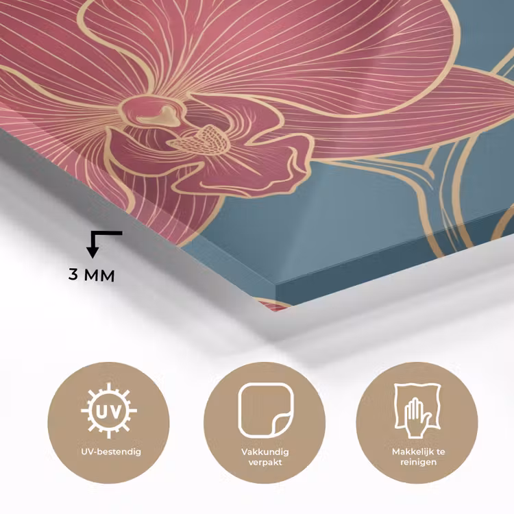 Glas schilderij - Bloemen - Rood - Goud - Bloemen - Rood - Goud plexiglas 5mm klein