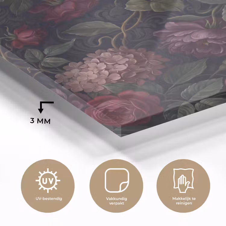 Bloemen - Rood - Klassiek - Donker - Patroon plexiglas 5mm klein -sfeer2
