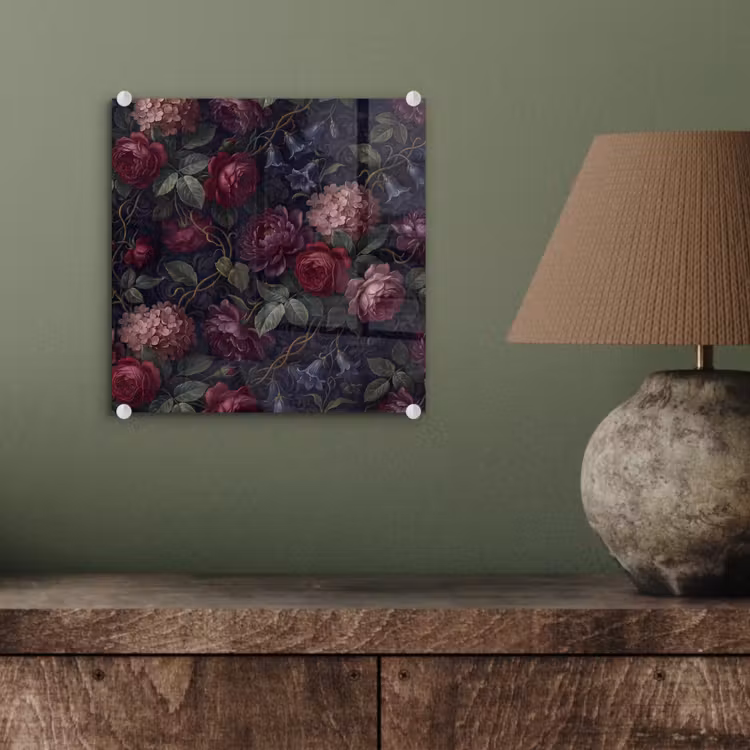 Bloemen - Rood - Klassiek - Donker - Patroon plexiglas 5mm klein -sfeer3