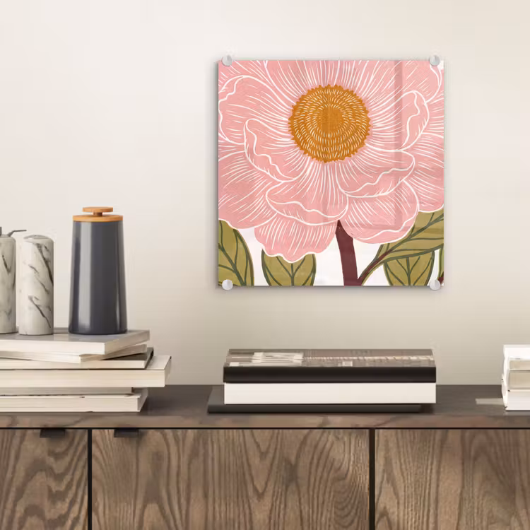 Glas schilderij - Bloemen - Roze - Illustratie - Bloemen - Roze - Illustratie plexiglas 5mm klein