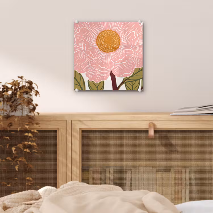 Glas schilderij - Bloemen - Roze - Illustratie - Bloemen - Roze - Illustratie plexiglas 5mm klein