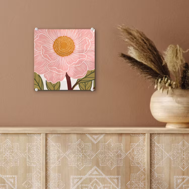 Glas schilderij - Bloemen - Roze - Illustratie - Bloemen - Roze - Illustratie plexiglas 5mm klein