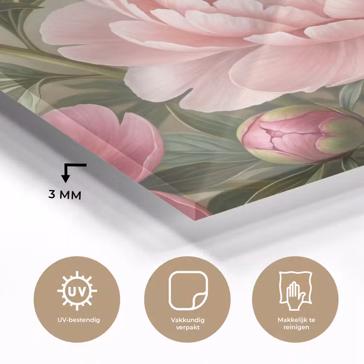 Bloemen - Roze - Klassiek - Gedetailleerd - Natuur plexiglas 5mm klein -sfeer2