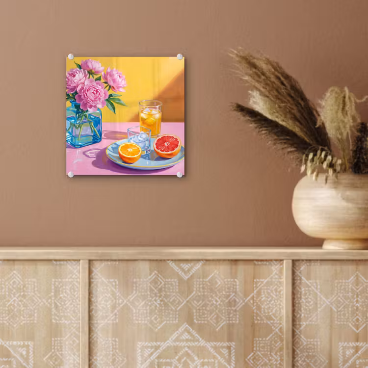 Glas schilderij - Bloemen - Roze - Modern - Bloemen - Roze - Modern plexiglas 5mm klein