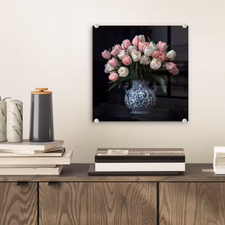 Bloemen - Roze - Tulpen - Vaas plexiglas 5mm klein -sfeer1