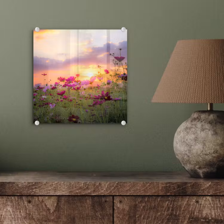 Bloemen - Roze - Zonsondergang - Natuur - Weide - Horizon plexiglas 5mm klein -sfeer3