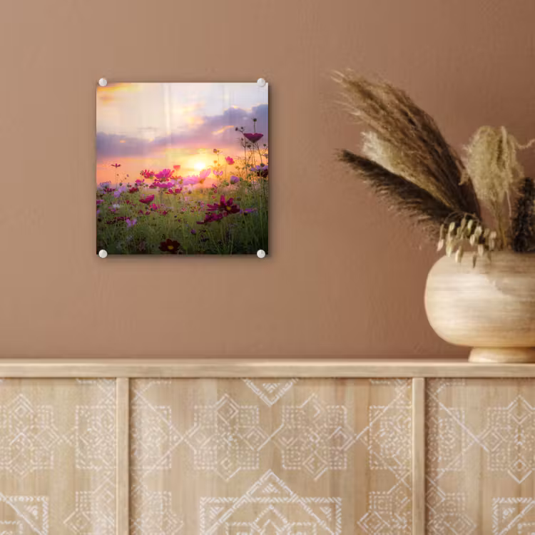 Bloemen - Roze - Zonsondergang - Natuur - Weide - Horizon plexiglas 5mm klein -sfeer5