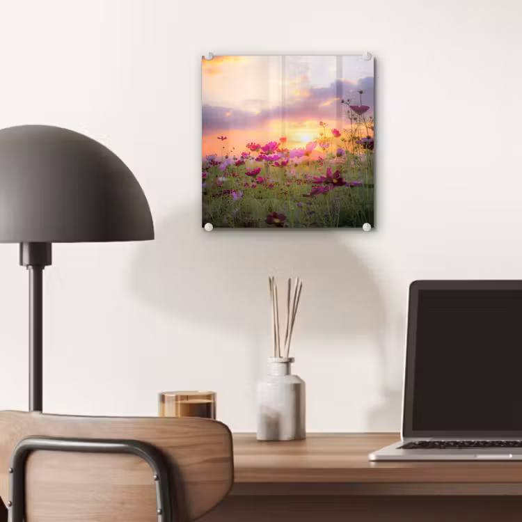 Bloemen - Roze - Zonsondergang - Natuur - Weide - Horizon plexiglas 5mm klein -sfeer6