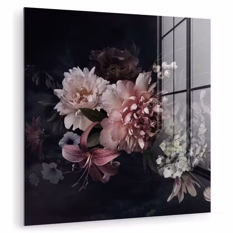 Bloemen - Vintage - Pastel - Zwart - Boeket plexiglas 5mm klein -zzzproduct_nieuw