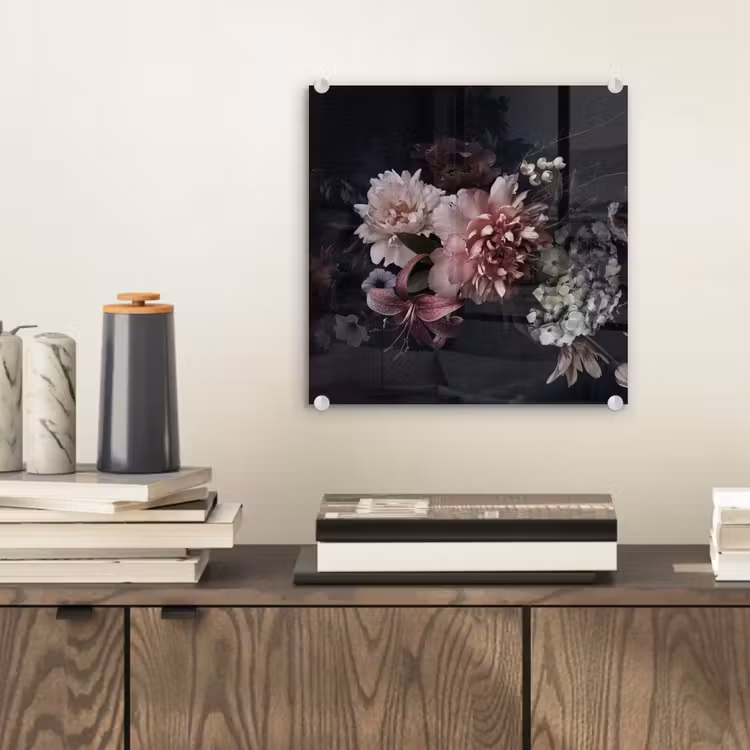 Bloemen - Vintage - Pastel - Zwart - Boeket plexiglas 5mm klein -sfeer1