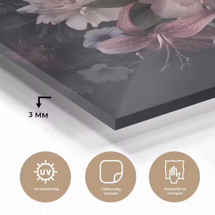 Bloemen - Vintage - Pastel - Zwart - Boeket plexiglas 5mm klein -sfeer2