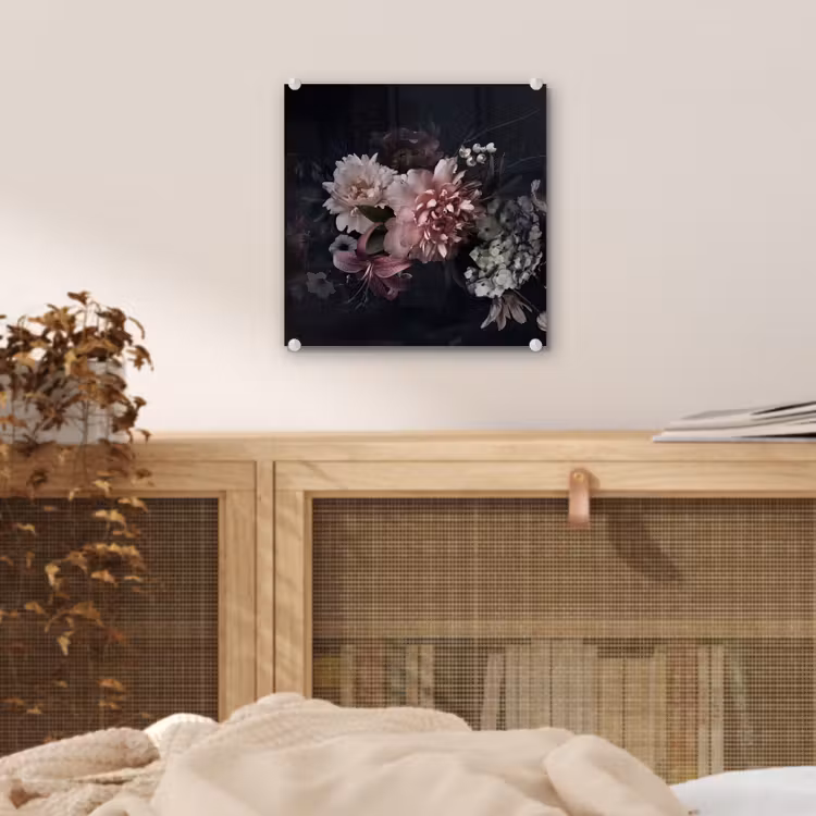 Bloemen - Vintage - Pastel - Zwart - Boeket plexiglas 5mm klein -sfeer4
