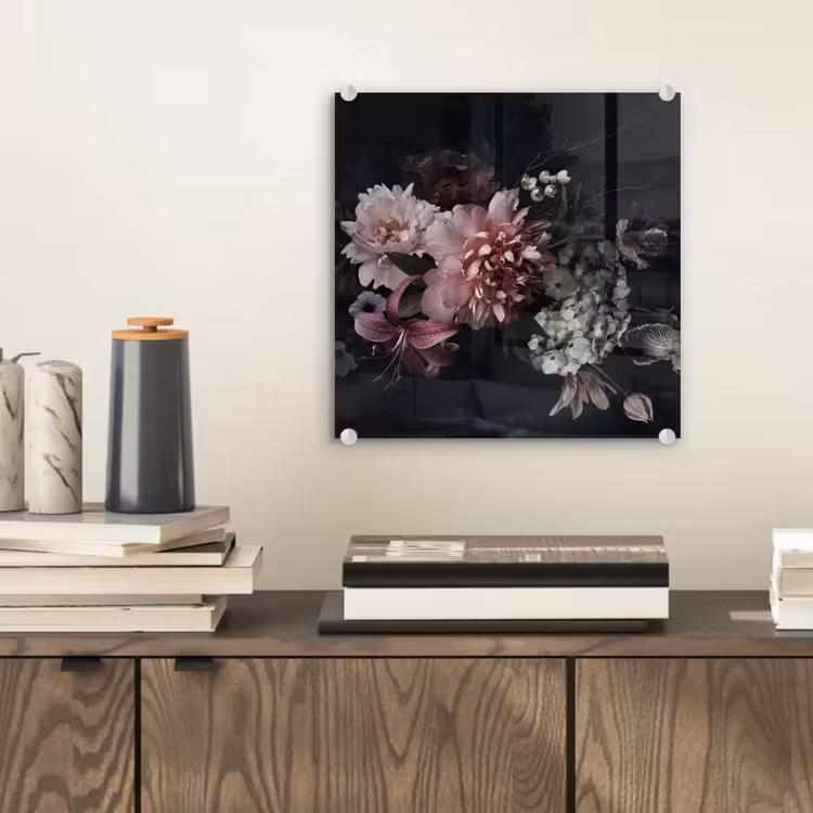 Bloemen - Vintage - Pastel - Zwart - Boeket plexiglas 5mm klein -sfeer1